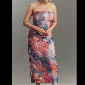 knee length dresses for ladies Strappy 3D Floral-applique Ruched Midi Dress  CHICIDA